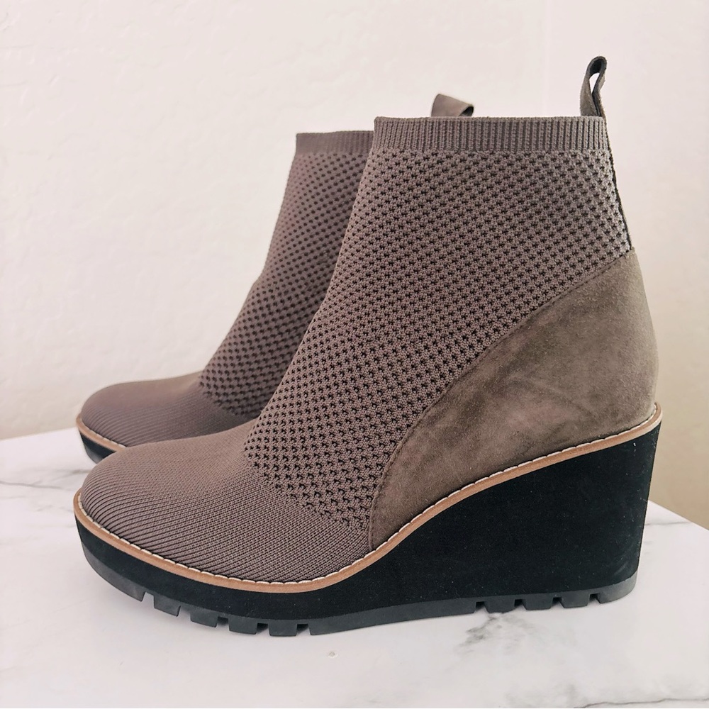 NEW Eileen Fisher Quill Platform Knit Wedge Bootie - Rye Brown - 8.5 M